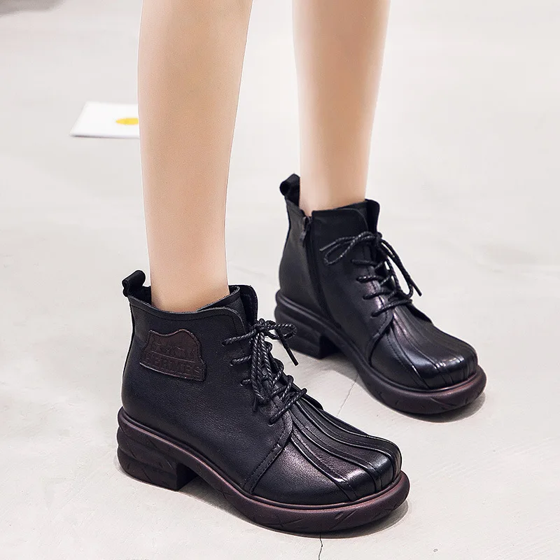 Gykaeo модные женские ботинки на среднем каблуке ботильоны из натуральной кожи