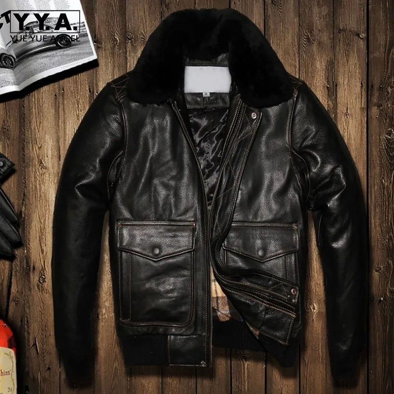 Модная новинка 100% натуральная кожа Мужская короткая куртка пилот пальто с