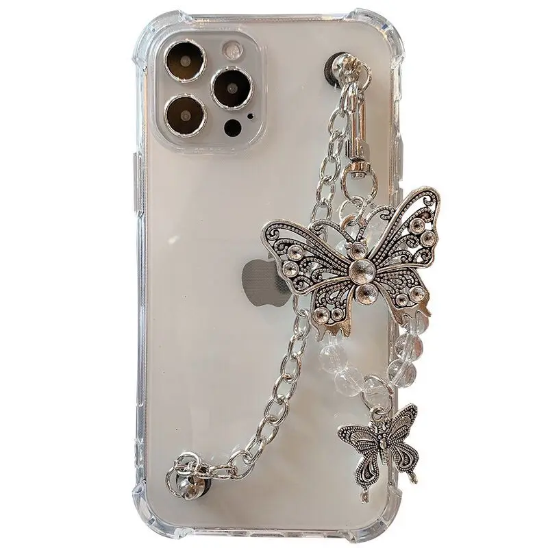 

Luxury Butterfly Chain Wristband Phone Case For iPhone 11 12 Pro Max 7 8 Plus X XR XS Max Bumper Back Cover