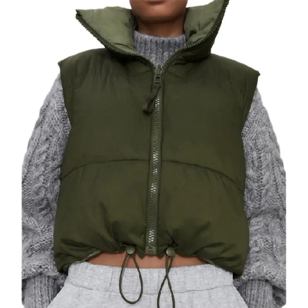 

Women's jacket Double Sides Stand Collar Coat Women Autumn Winter Sleeveless Drawstring Short Coat Outerwear