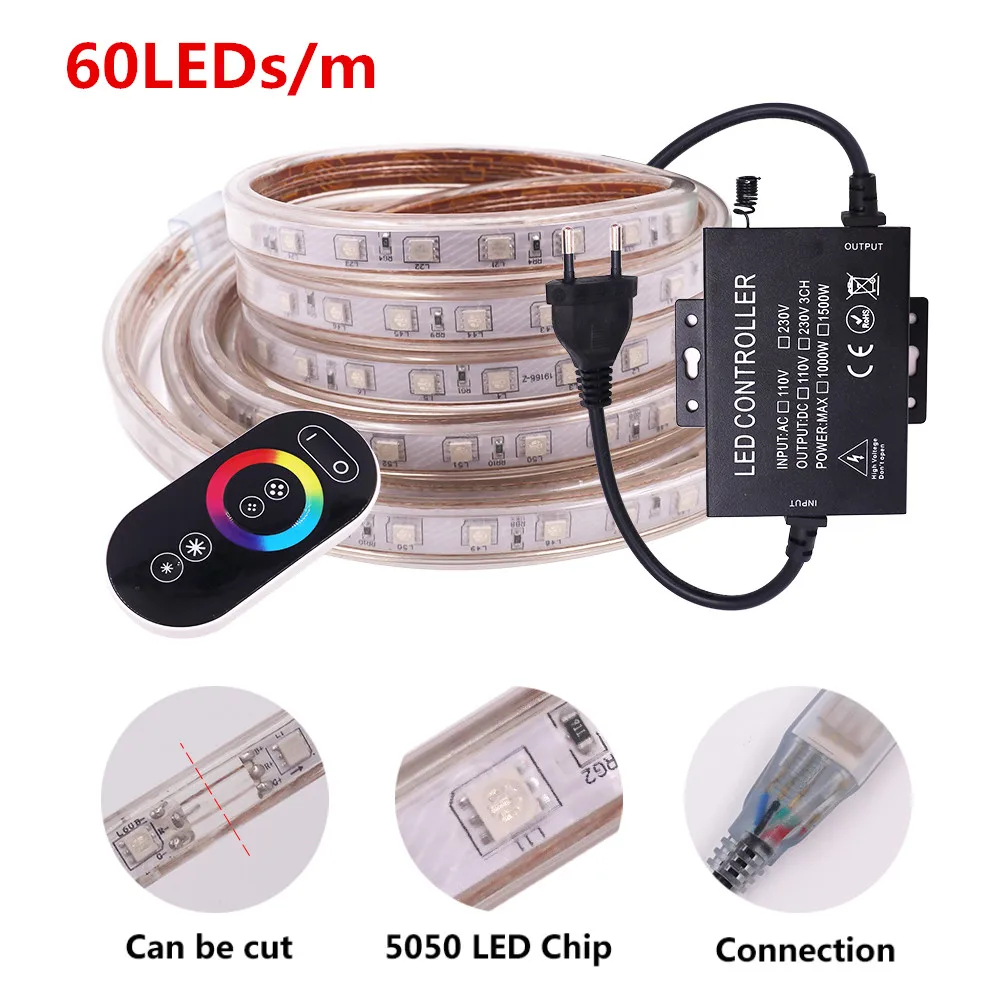 5050 RGB светодиодные полосы света 220 В водонепроницаемый 60 Светодиодный s/m 120