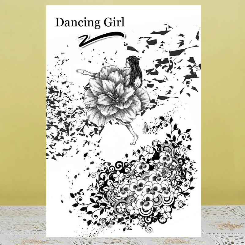 

AZSG Dancing Girl Clear Stamps For DIY Scrapbooking Rubber Stamp/ Seal Paper Craft Clear Stamp Card Making