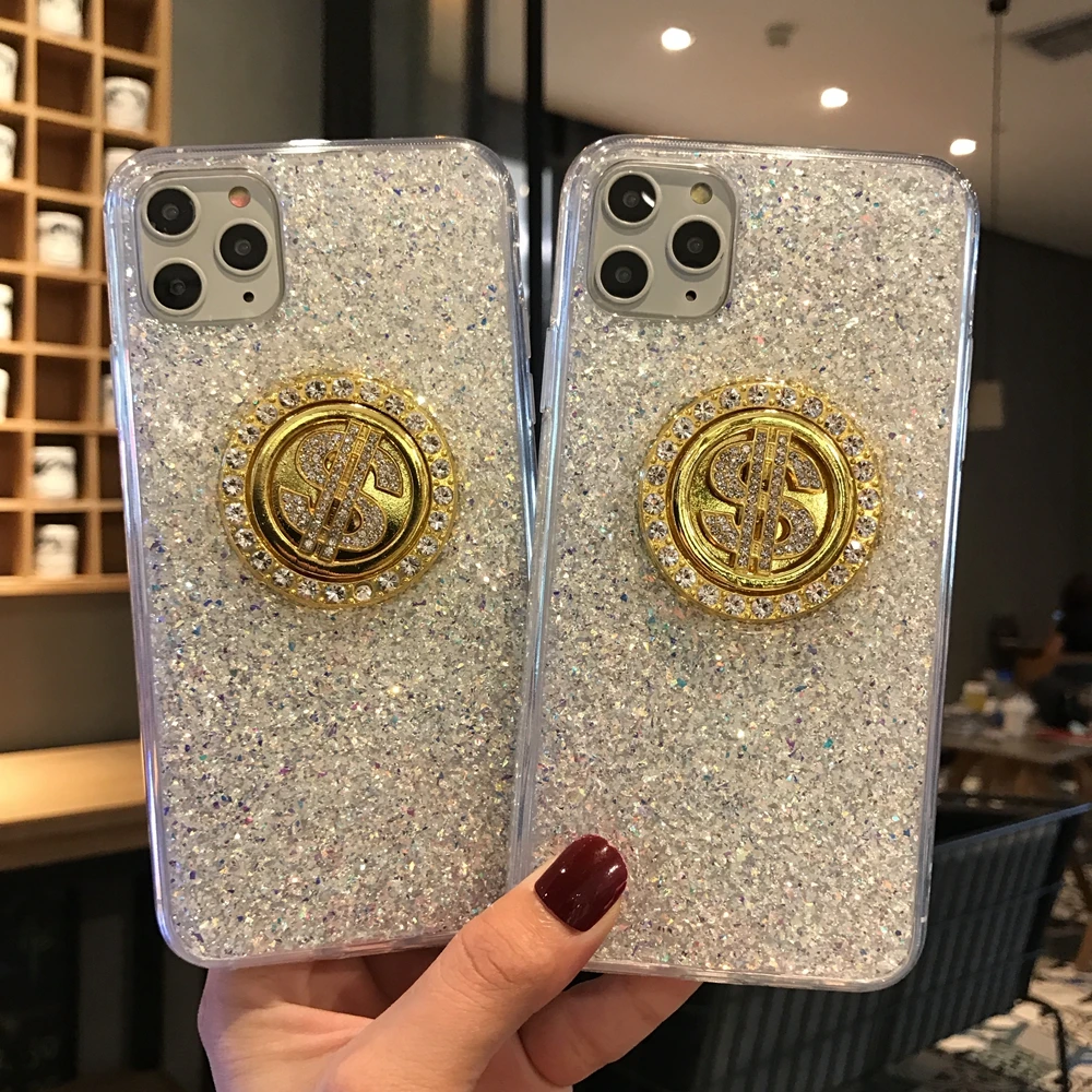 Роскошный чехол для iPhone 11 Pro Max 3D блеск оригинальные вращающиеся монета клей ТПУ 6s