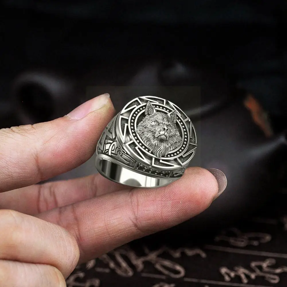 

Soldier Nordic Wolf Hammer Of Thor Norse Viking Men New Men's Totem Jewelry 2021 Ring Wolf Ring Arrivals L1v4