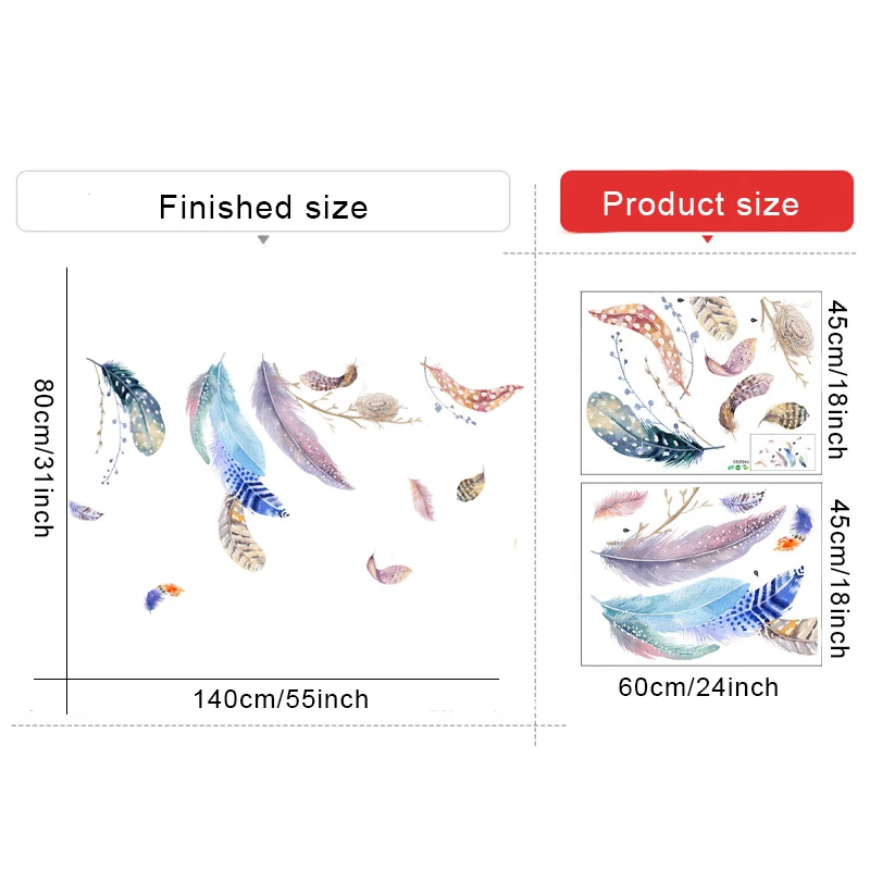 

Wall Sticker Modern Colorful Feather Pattern Poster Home Decor Living Room Bedroom Decoration Background Decoration