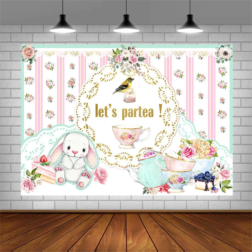 Фон для фотографий Avezano Lets Par чавечерние баннер кролик чайный набор Цветы Декор