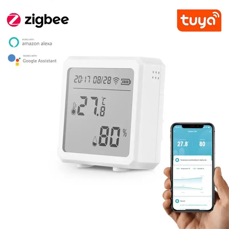 

Aubess Tuya ZigBee Temperature And Humidity Sensor Indoor Hygrometer Thermometer With LCD Display Support Alexa Google Assistant