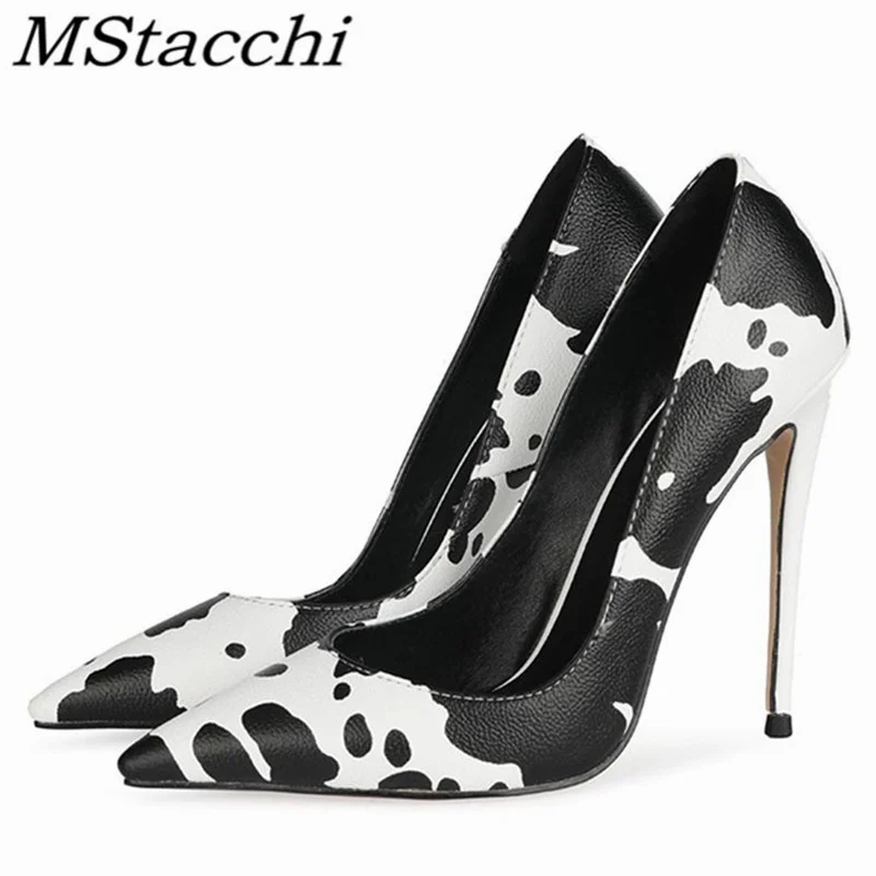 

Cow Pattern Women High Heel Single Shoes Pointed Toe Thin Heels Stilettos Mixed Colors Wedding Shoes Tenis Feminino Size 34-47