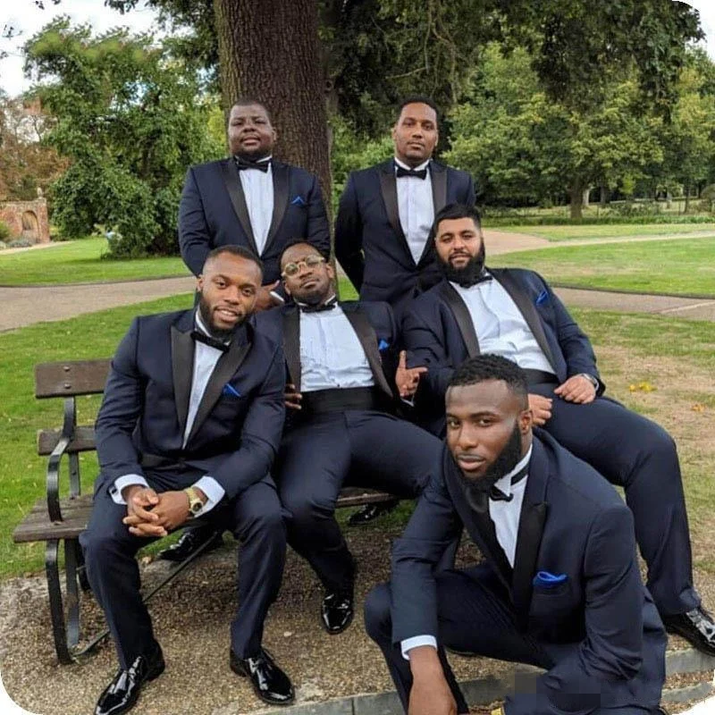 Смокинги для жениха на одной пуговице темно синие мужские костюмы с пиковым