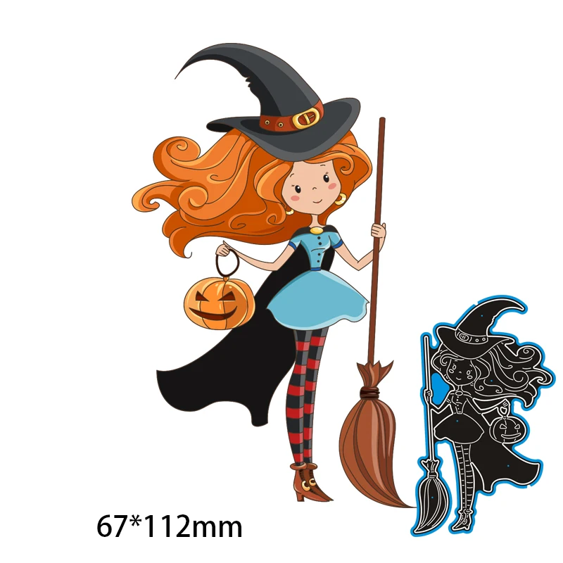 Трафаретный вырубной штамп колдуньи на Хэллоуин с металлическим украшением