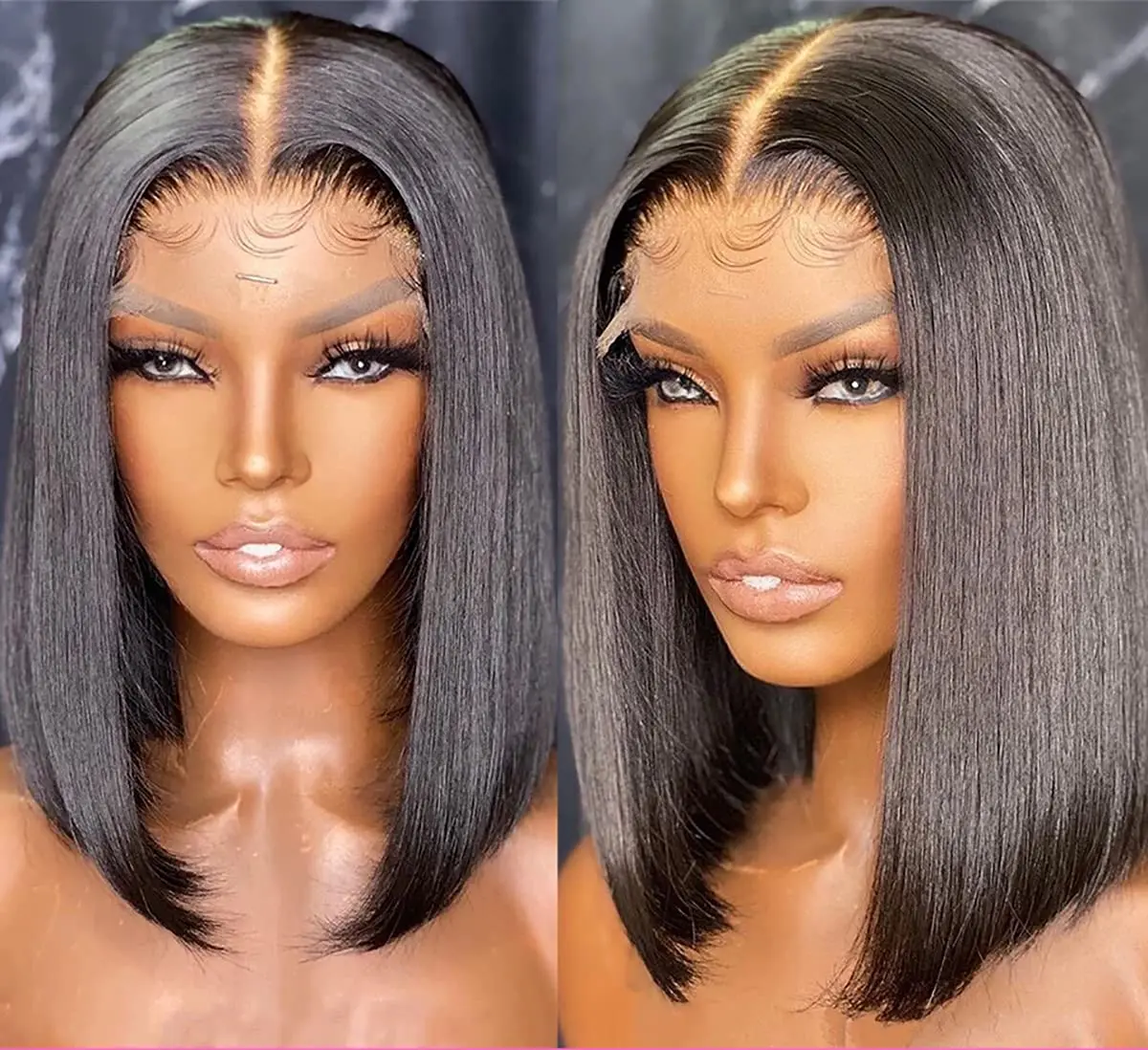 Bob Lace Front Human Hair Wig for Black Women Pre Plucked Hairline Straight Bob Wigs 8-14inch 4X4 Closure Wigs Natural Color