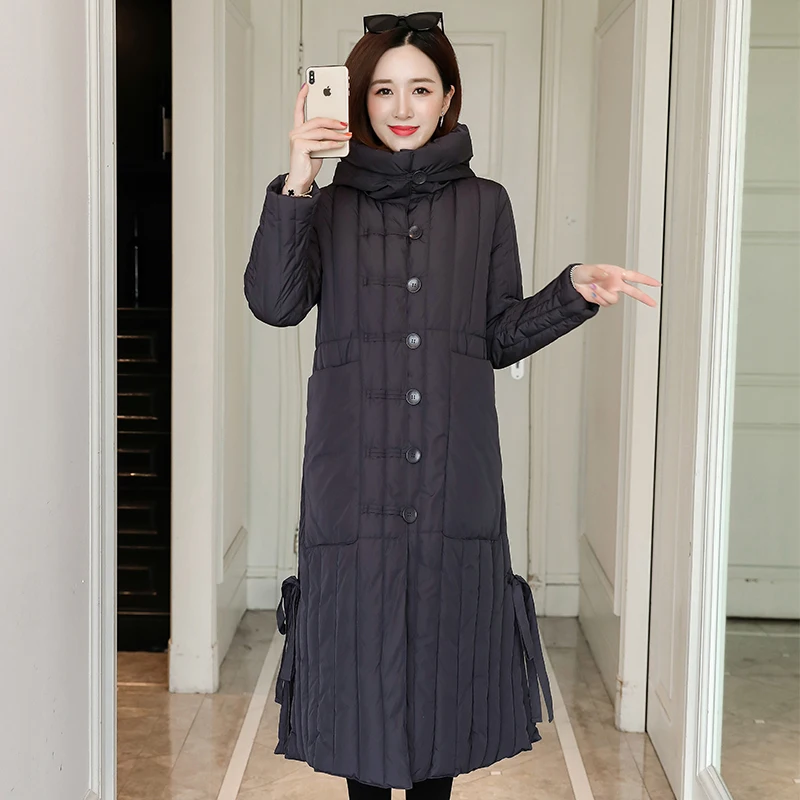 Женская куртка с капюшоном длинное пальто парка женские осенне-зимние толстые