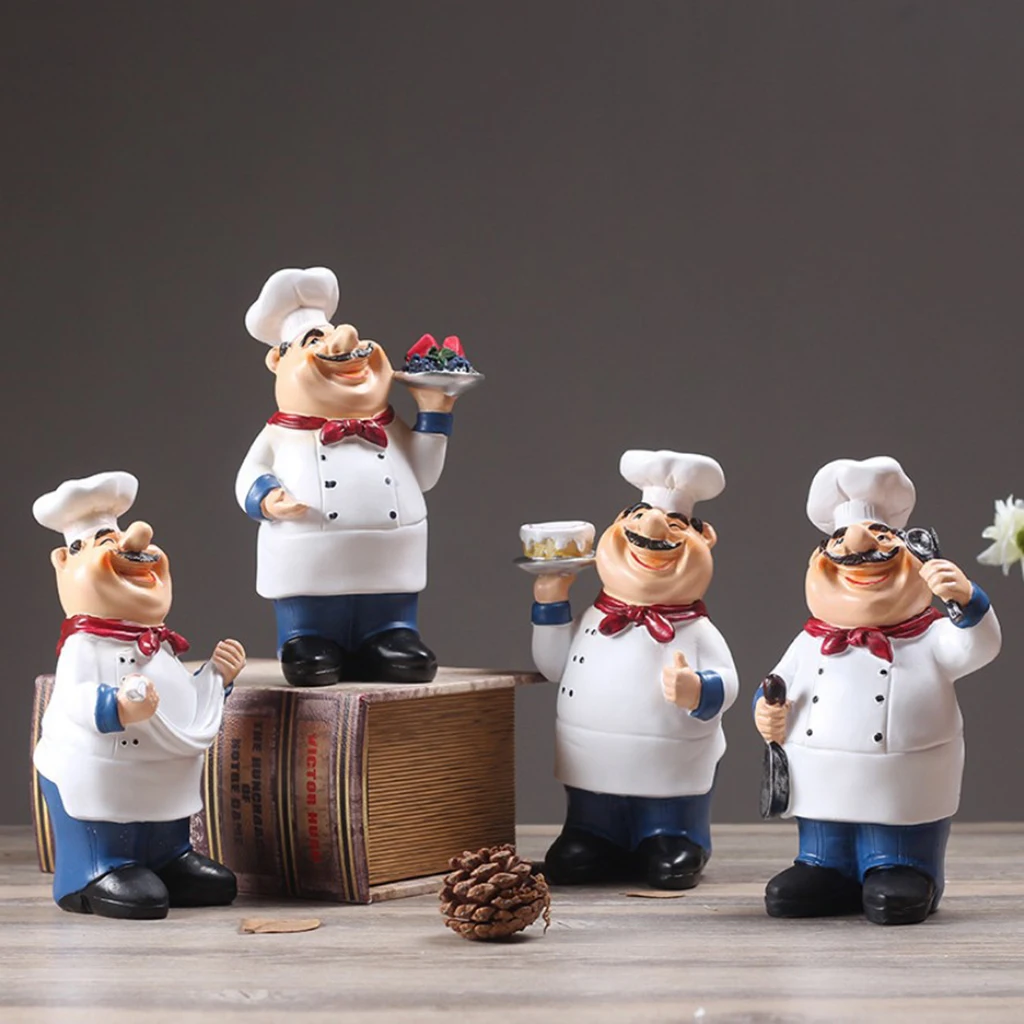 Multiple Styles Resin Chef Statue Cartoon Restaurant Chef Figurine Cook Ornament Home Kitchen Cute Sculpture Tabletop Decors