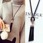Винтажное Черное длинное ожерелье с кисточками, кулон для женщин, зимнее цепочка на свитер аксессуары ожерелье, массивное ожерелье, ювелирные изделия