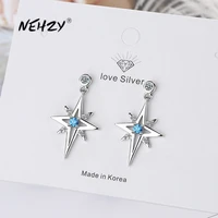 nehzy 925 sterling silver new womens fashion jewelry high quality crystal zircon mid length tassel simple awning star earrings