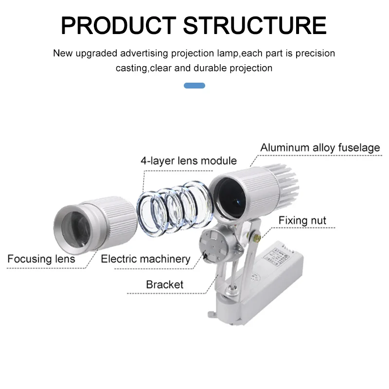 Промышленный вращающийся проектор 15 Вт рельсового типа рекламный Gobo гобо