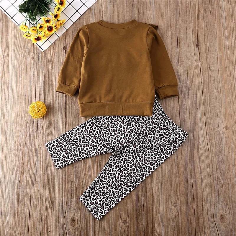 

Toddler Kid Baby Girl Boy Clothes Ruffle Romper Infants Newborn Long Sleeve Tops Leopard Pants Trousers Outfit Set Clothings New
