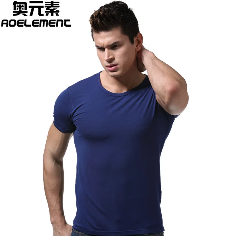 Мужская нижняя футболка однотонная обтягивающая с коротким рукавом | Нательное