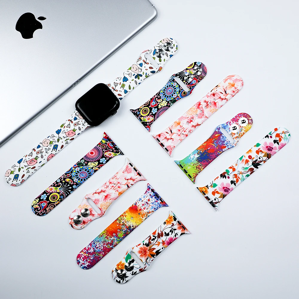 Ремешок для apple watch 44 мм 40 мм iwatch 4 3 ремешок 42 мм 38 мм браслет correa Sport популярные силиконовые печатные аксессуары для часов