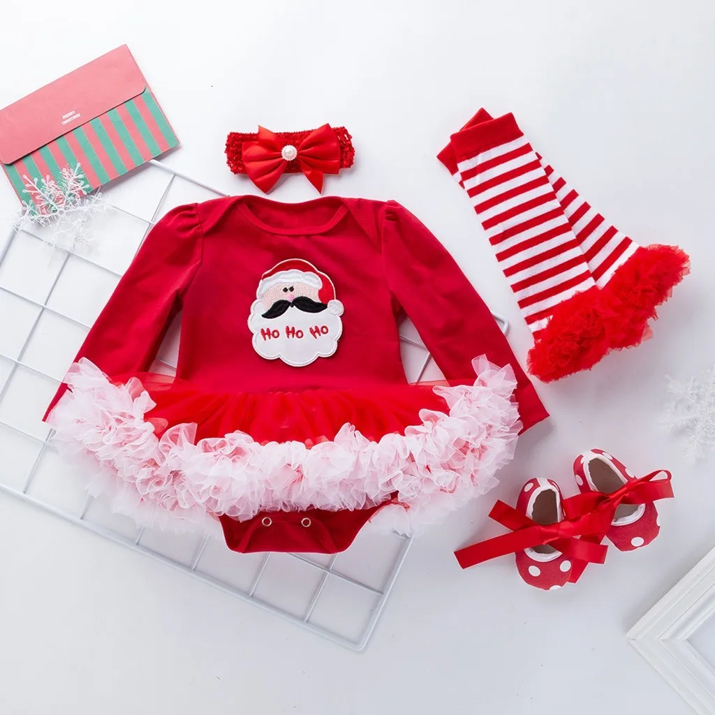 Christmas Outfit Kids Clothes Girls Printing Romper Skirt Outfits Toddler Girl Winter Clothes Cotton Full Sleeve roupa infantil