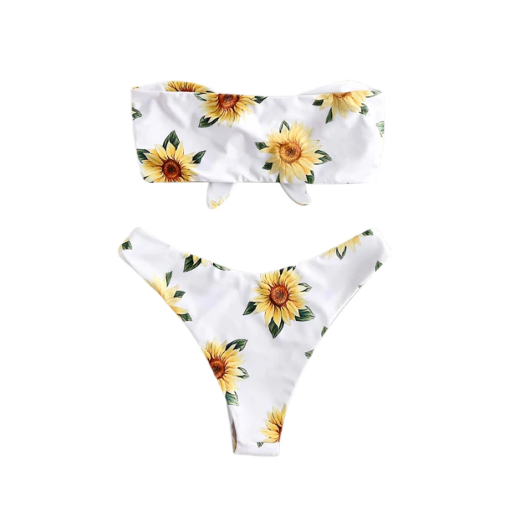 

Women Print 2Pcs Bathing Suit Summer Bra Knotted Tube Top with Chest Pad Thong Sexy Bikini Set Free shipping