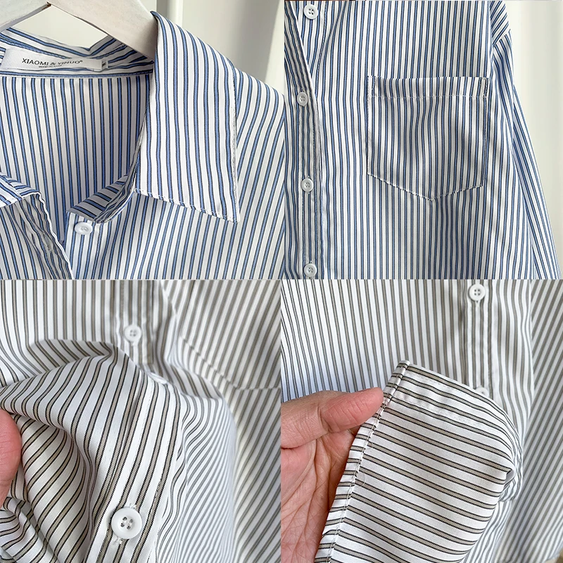 

New Office Ladies Striped Shirt Blouses Women Casual Cotton Female Shirts Tops Single-breasted Loose Blouse Femme Blusas 13057