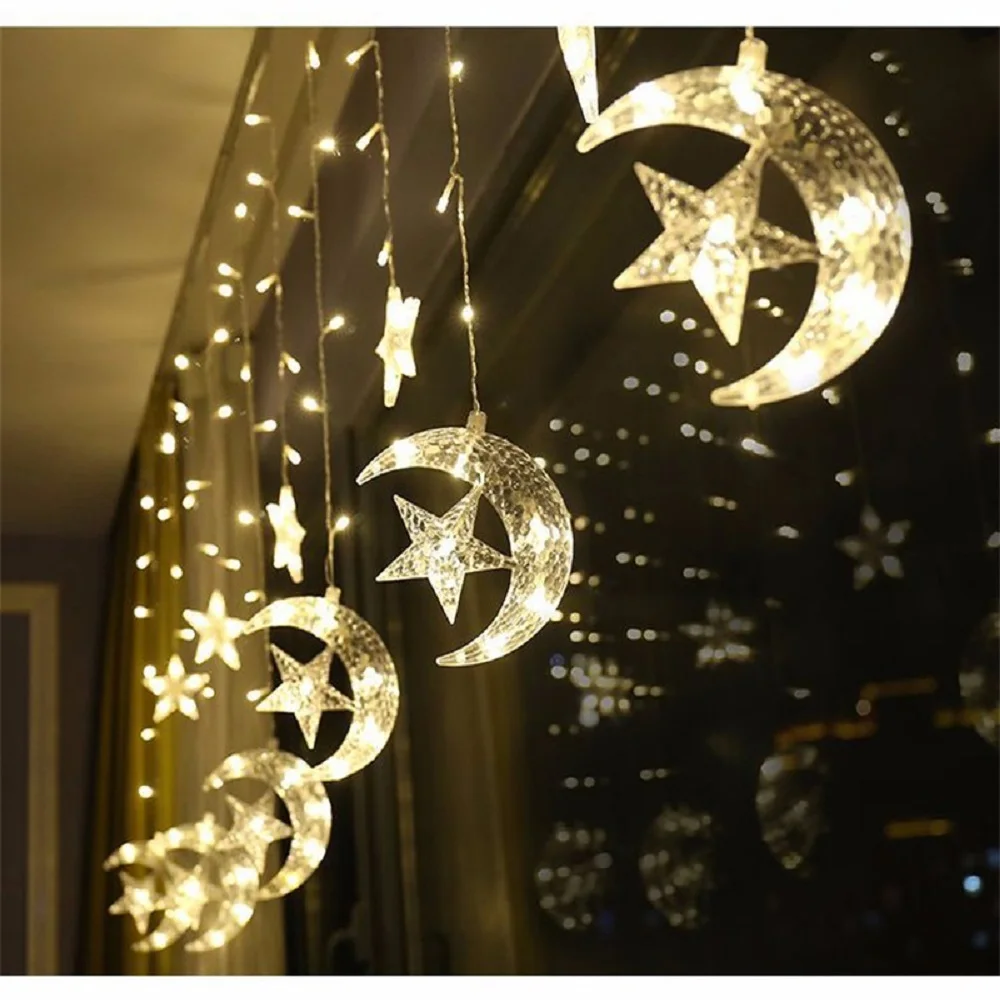 EU/USB LED Star Moon Curtain String Light memory function Fairy Garland Light Decor Party Wedding Christmas Light String