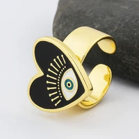aibef hot selling opening adjustable rings exaggerated fashion jewelry heart shape enamel evil eye finger rings gifts for women