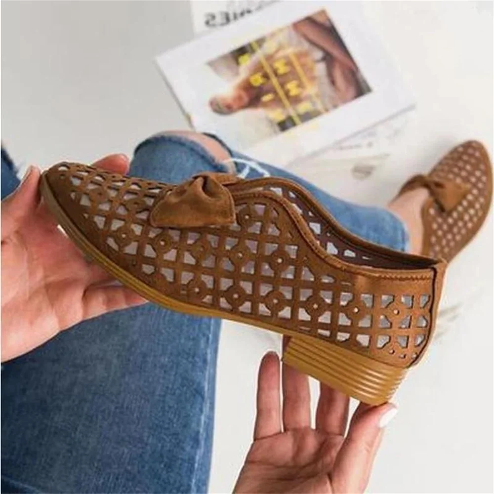 

Women Casual Sandals 2021 Spring Summer Hollow Breathable Bowtie Pointed Toe Ladies Shoes Slip On Female Flats Loafers