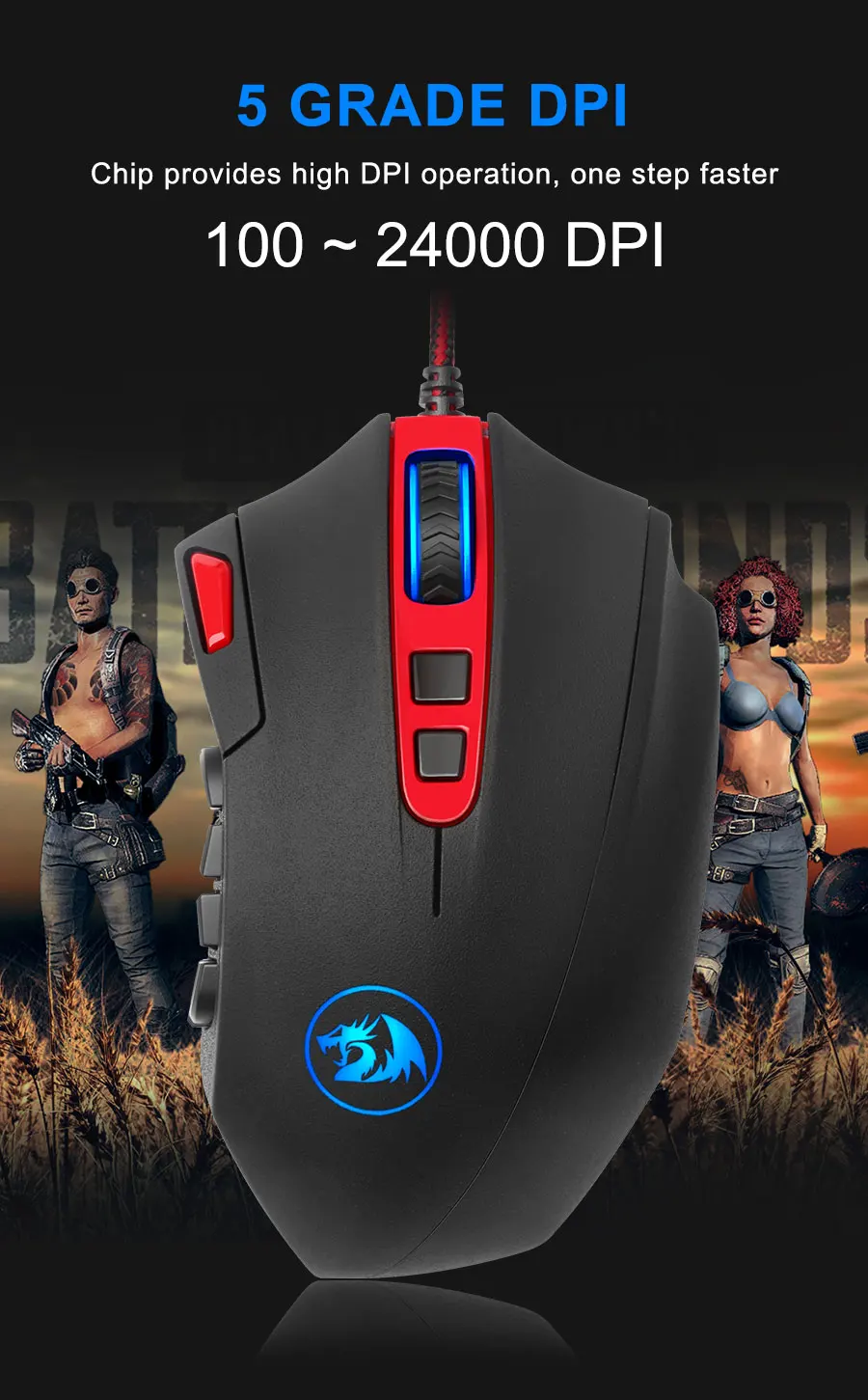 Redragon Perdition M901 Проводная игровая мышь USB 24000 dpi 19 кнопок программируемая игра с подсветкой Эргономичный ноутбук