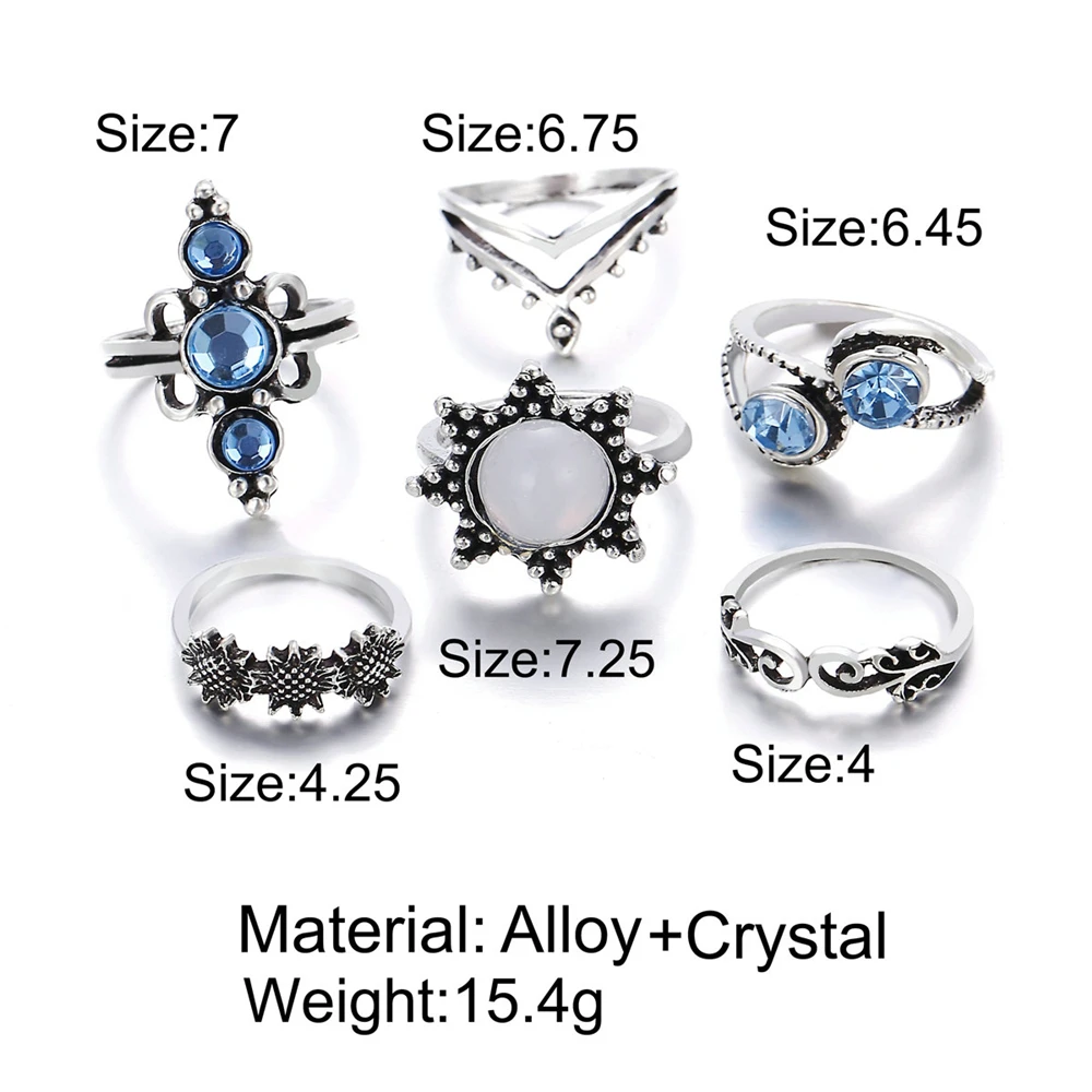 Винтажные наборы с синими кристаллами и цветами геометрические кольца от солнца