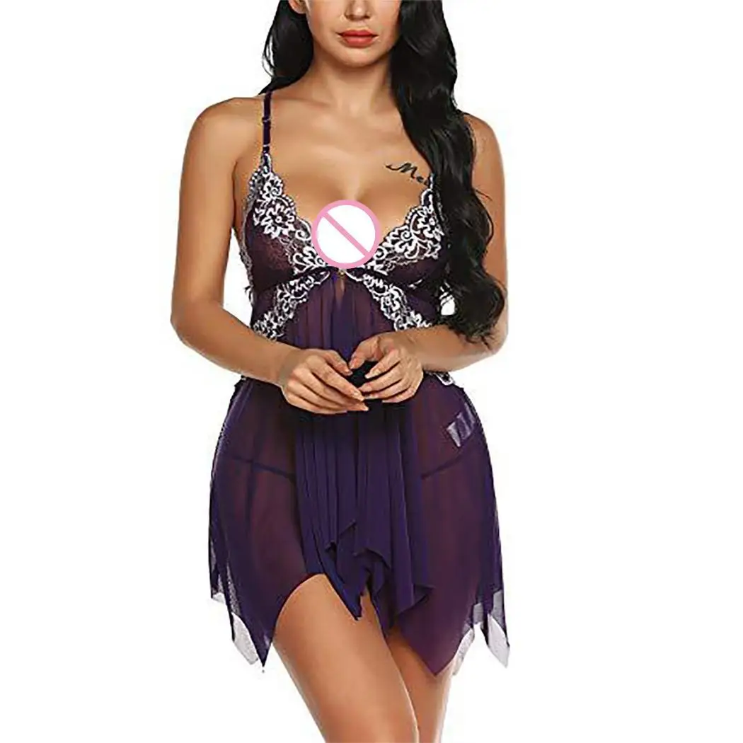 Women Sexy Lingerie Nightdress Mesh Lace Patchwork Slips Babydoll Sleepwear Female High Waist Sling Erotic Nightgown | Тематическая