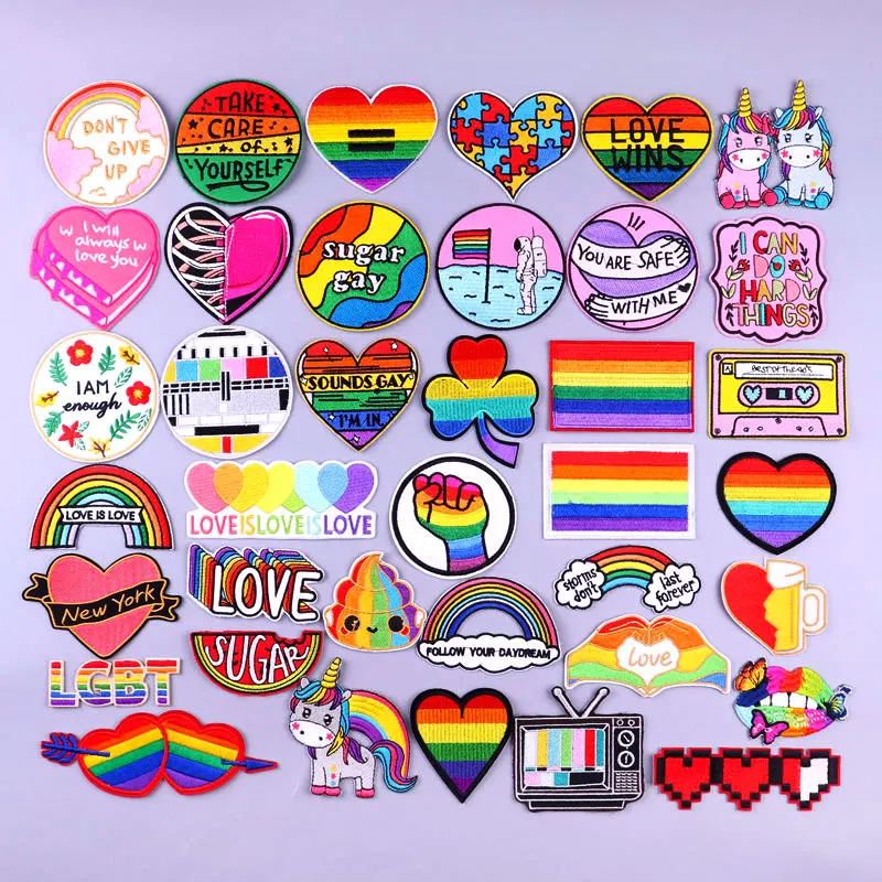 ЛГБТ патчи красочный мультфильм хиппи Единорог Вышивка утюгом Одежда