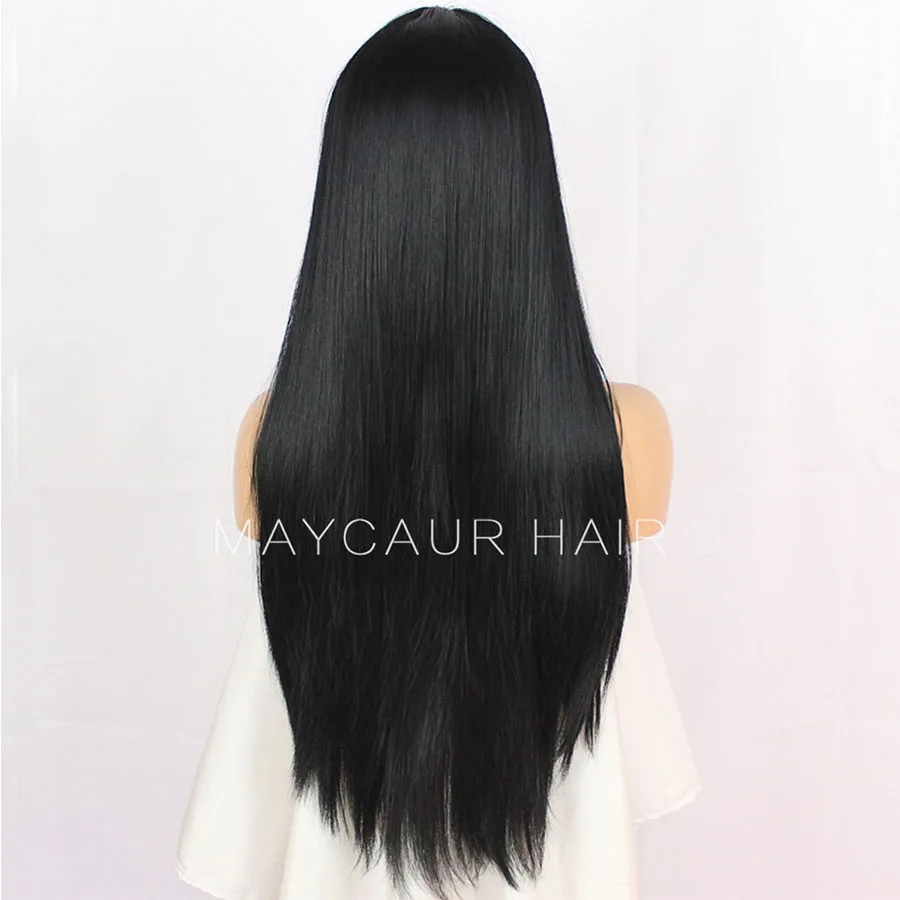 Maycaur Long Black Synthetic Hair Wigs with Bangs Glueless Straight Wig For Women 18-24 Inch | Шиньоны и парики