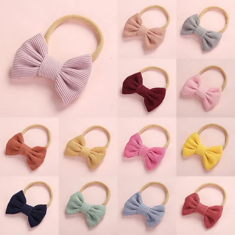 Детская повязка на голову с бантом Вельветовая для девочек тонкий нейлоновый