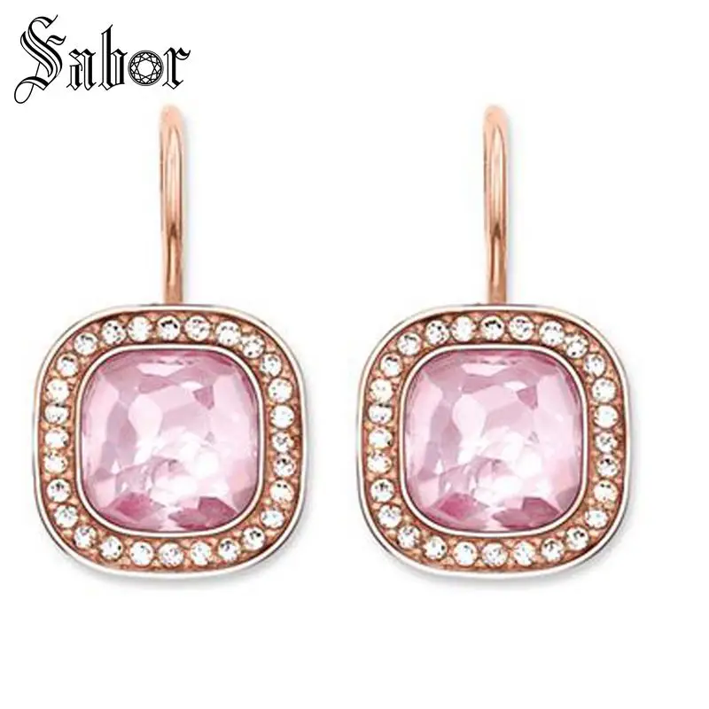 Висячие серьги розовый квадратный романтический подарок для женщин серебряный