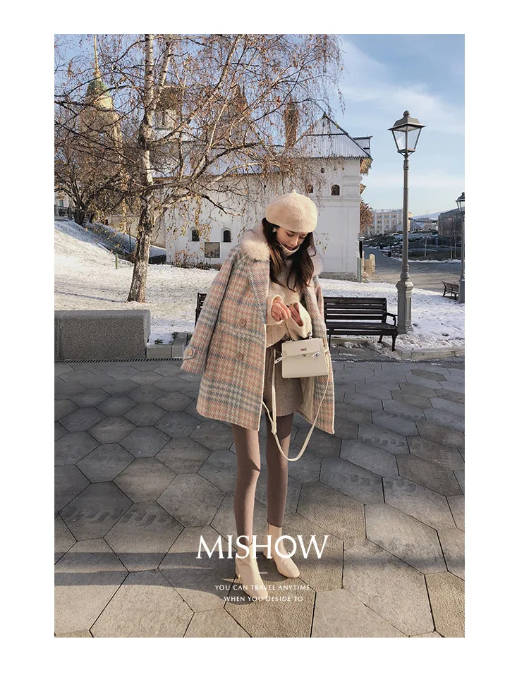 MISHOW женский верхняя одежда зимняя одежда мода теплые шерстяные смеси женский элегантный двубортный шерстяное пальто MX18D9679