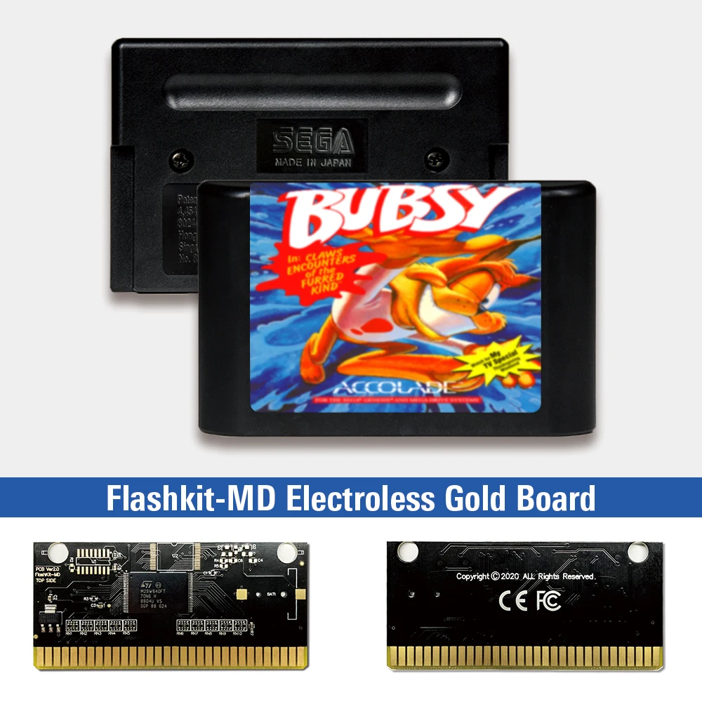 

Bubsy in Claws Encounters of the Furred Kind (USA) - USA Label Flashkit MD Card for Sega Genesis Megadrive Video Game Console