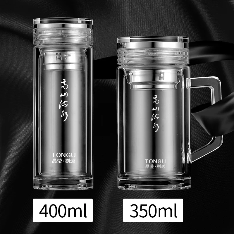 

Glass Water Bottle Double Wall Man Handle Transparent Tea Cup Filter Thermos Botellas Para Agua Crystal Drinking Bottles AB50WB