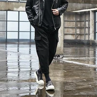 mens straight cargo pants spring and autumn new three dimensional large pocket decoration fat black loose casual pants