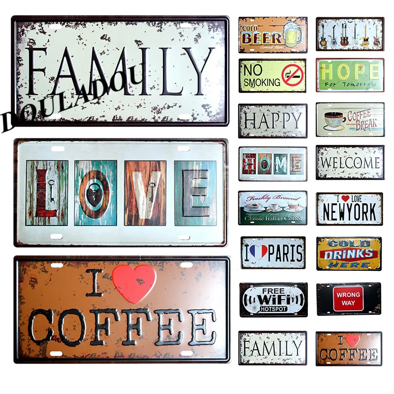 

[Douladou] WELCOME To My Home Iron Metal Poster Wall Decoration Cafe Bar Pub Vintage Plates LOVE Guitar Tin sign poster 30*15CM