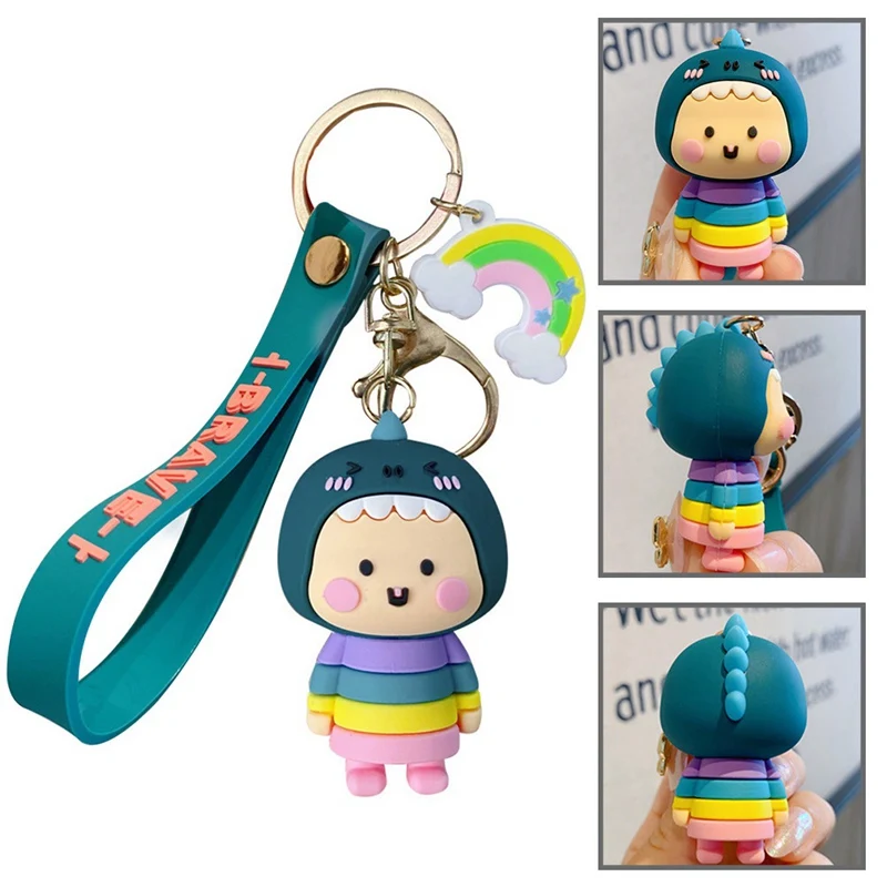 

New Design Four Color Cute Cartoon Little Dinosaur Keychain Animal Key Chains For Women Bag Charm Key Ring Pendant Gifts