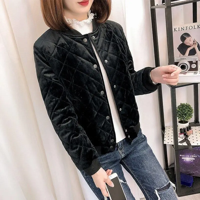 

Cotton padded women's new winter 2019 Korean version Harajuku BF Baseball Jacket short gold velvet net red cotton jacket fashion