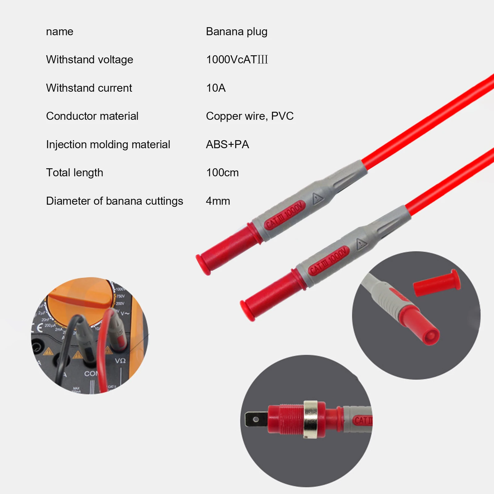 

Test Cable Test Leads Kit Multimeter Multifunction Multimeter Probe Kit 1M 4mm P1600D Probe Cable 4mm Banana Plug Test Cable