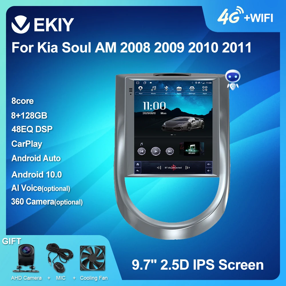 EKIY Android 10 Tesla Style Car Radio For Kia Soul AM 2008 2009 2010 2011 Stereo GPS Navi Multimedia Player Vertical Screen DVD