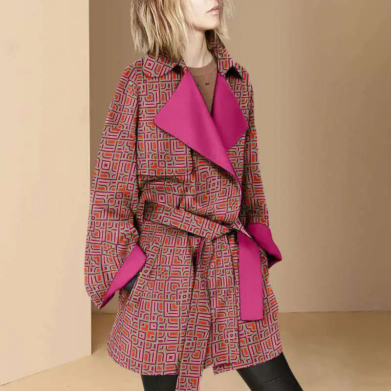 

2021 Autumn New European And American Fashion Large Loose Coat Women's Western Style Suit Collar Coat Lace Up Top