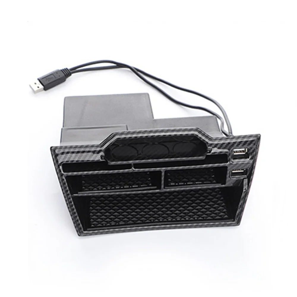 

With USB Charging Storage Box With USB-LED Car Carbon Fiber Console Practical