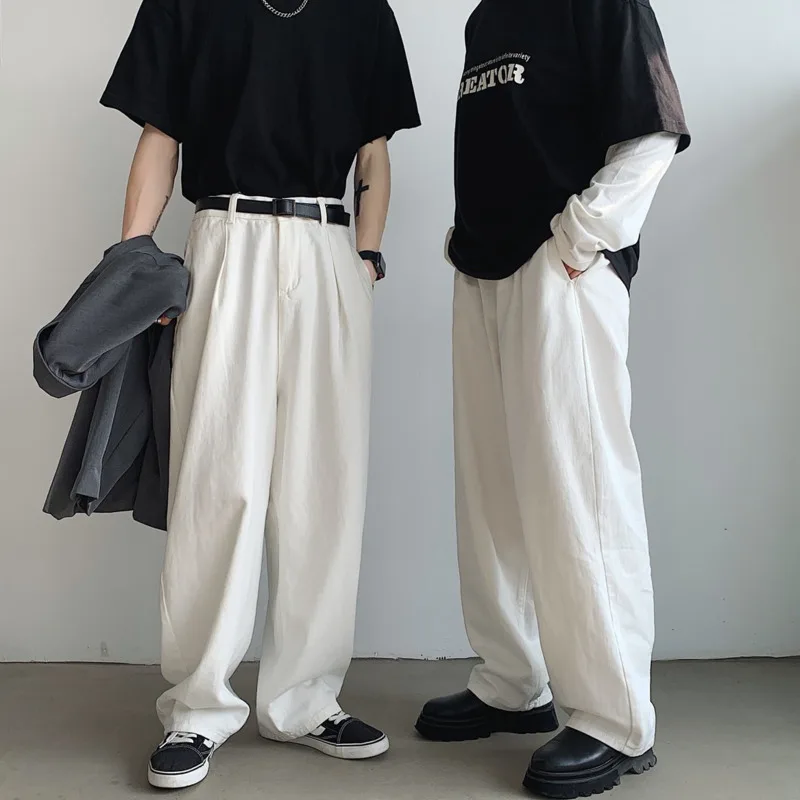 

Pure Color Casual Pants Men Korean Fashion Loose Straight-leg Jeans Men Harajuku Streetwear Oversized Retro Mopping Pants Men