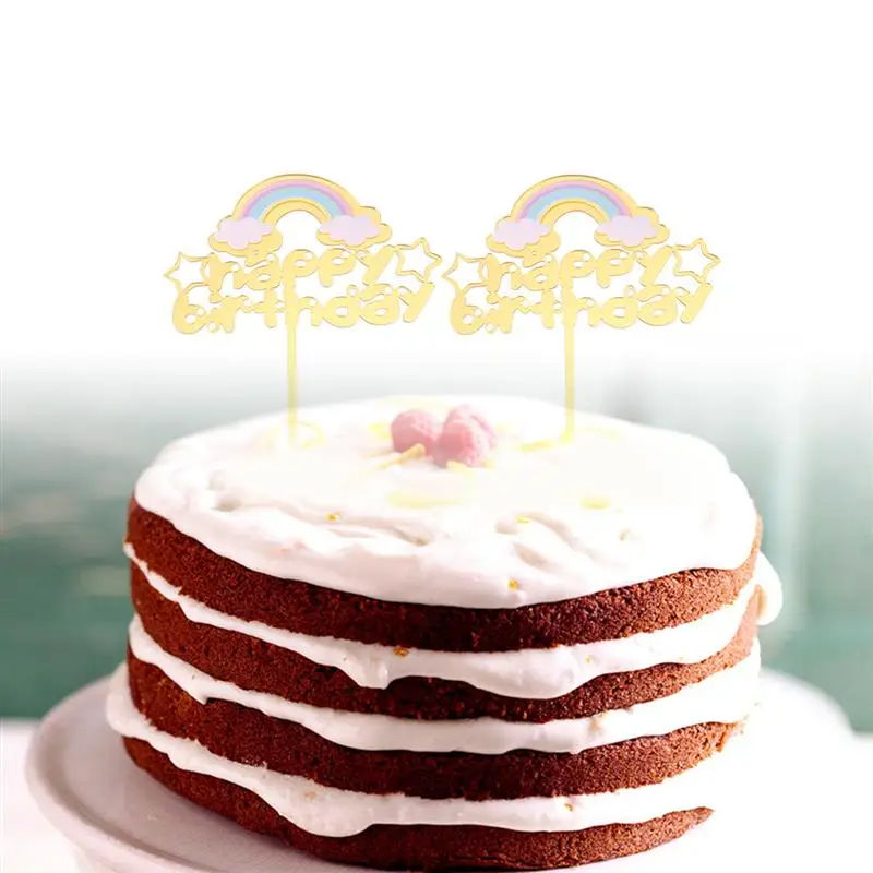2 шт. акриловый Радужный торт Топпер С Днем Рождения украшения торта топперы для