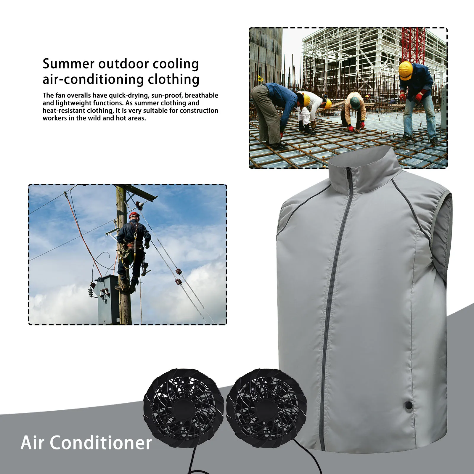 

Summer Fan Cooling Vest Reflective Air Conditioning Cool Coat Outdoor Sun Protection Jacket USB Charing Waistcoat For Men Women